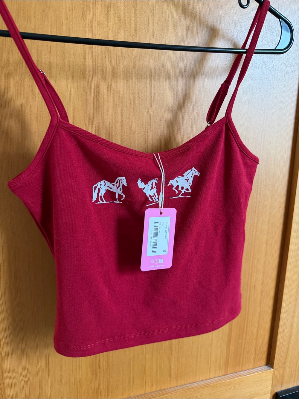 Edikted Brand New Red Horse-Print Spaghetti Strap Crop Tank Top - Women